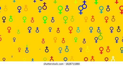 Light Multicolor vector pattern with feminism elements. Colorful feminism symbols with a gradient in modern style. Background for International Women’s Day.