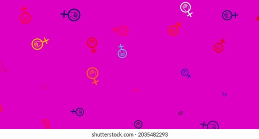 Light Multicolor vector pattern with feminism elements. Colorful feminism symbols with a gradient in modern style. Simple design for your web site.