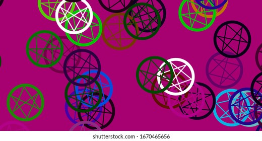 Light Multicolor vector pattern with magic elements. Colorful mystic symbols with a gradient in ancient style. Simple base for your occult design.