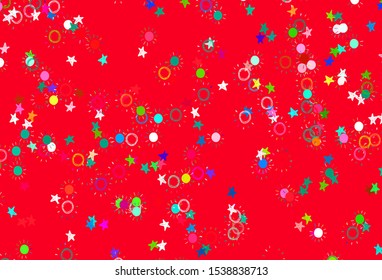 Light Multicolor vector pattern with simple suns, stars. Shining colored illustration with stars, suns. Pattern for futuristic ad, booklets.