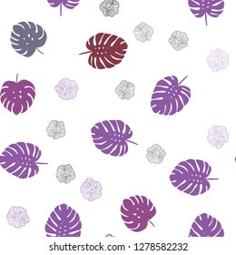 Light Multicolor vector seamless abstract backdrop with flowers, leaves. Leaves and flowers with gradient on white background. Design for textile, fabric, wallpapers.