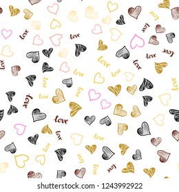 Light Multicolor vector seamless backdrop with phrase LOVE YOU, hearts. Romantic illustration with colorful phrase LOVE YOU, hearts. Design for textile, fabric, wallpapers.