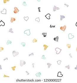 Light Multicolor vector seamless backdrop with phrase LOVE YOU, hearts. Illustration with phrase LOVE YOU, hearts for valentine's day. Design for wallpaper, fabric makers.