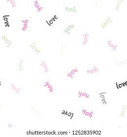 Light Multicolor vector seamless backdrop with phrase LOVE YOU. Phrase LOVE YOU with colorful gradient in abstract style. Pattern for trendy fabric, wallpapers.