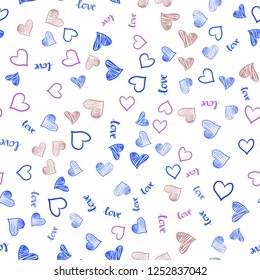 Light Multicolor vector seamless backdrop with phrase LOVE YOU, hearts. Colorful illustration with quote LOVE YOU, hearts. Texture for window blinds, curtains.