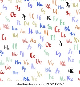 Light Multicolor vector seamless backdrop with english symbols. Modern geometrical illustration with ABC english symbols. Design for textile, fabric, wallpapers.
