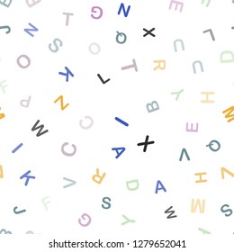 Light Multicolor vector seamless backdrop with english symbols. Blurred design in simple style with signs of alphabet. Design for textile, fabric, wallpapers.