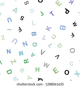 Light Multicolor vector seamless backdrop with english symbols. Modern geometrical illustration with ABC english symbols. Design for textile, fabric, wallpapers.
