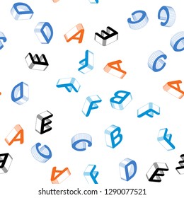 Light Multicolor vector seamless backdrop with 3D english symbols. Modern geometrical illustration with 3D ABC english symbols. Design for textile, fabric, wallpapers.