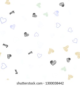 Light Multicolor vector seamless backdrop with phrase LOVE YOU, hearts. Romantic illustration with colorful phrase LOVE YOU, hearts. Design for textile, fabric, wallpapers.