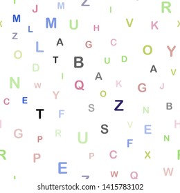 Light Multicolor vector seamless backdrop with english symbols. Colored alphabet signs with gradient on white background. Pattern for design of fabric, wallpapers.