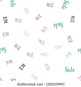Light Multicolor vector seamless background with 30, 40, 50 % signs of sales. Colored words of sales with gradient on white background. Backdrop for super sales on Black Friday.