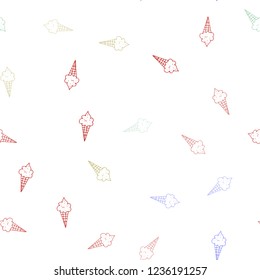 Light Multicolor vector seamless background with ice-cream cones. Decorative design of ice-cream cones in doodle style. Doodle design for your business advert of cafes.