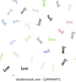 Light Multicolor vector seamless background with words of love. Decorative design in doodle style with text LOVE YOU. Design for wallpaper, fabric makers.