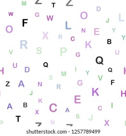 Light Multicolor vector seamless background with signs of alphabet. Shining illustration with ABC symbols on abstract template. Pattern for trendy fabric, wallpapers.