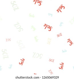 Light Multicolor vector seamless background with 50 % signs of sales. Gradient illustration with discount signs on white backdrop. Template for season sales, shopping ads.