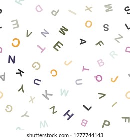 Light Multicolor vector seamless background with signs of alphabet. Shining colorful illustration with isolated letters. Design for wallpaper, fabric makers.