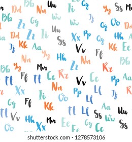 Light Multicolor vector seamless background with signs of alphabet. Colored alphabet signs with gradient on white background. Design for wallpaper, fabric makers.