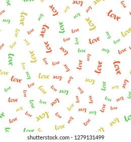 Light Multicolor vector seamless background with words of love. Colorful illustration with quote LOVE YOU in celebration style. Pattern for trendy fabric, wallpapers.