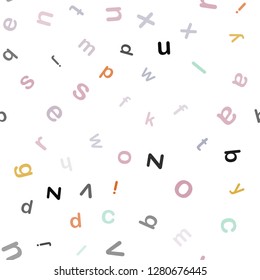 Light Multicolor vector seamless background with signs of alphabet. Colored alphabet signs with gradient on white background. Pattern for design of fabric, wallpapers.