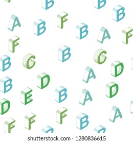 Light Multicolor vector seamless background with 3D signs of alphabet. Modern geometrical illustration with 3D ABC english symbols. Texture for window blinds, curtains.