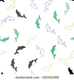 Light Multicolor vector seamless background with dolphins. Modern abstract illustration with sea dolphins. Template for natural magazines.