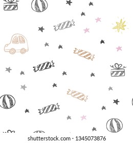 Light Multicolor vector seamless background in xmas style. Shining illustration with a toy car, baloon, candy, star, ball. Pattern for birthday gifts.