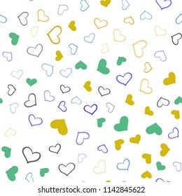 Light Multicolor vector seamless cover with Shining hearts. Hearts on blurred abstract background with colorful gradient. Beautiful design for your business advert of anniversary.