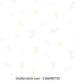 Light Multicolor vector seamless cover with symbols of 30, 40, 50 % sales. Illustration with signs of sales on abstract template. Backdrop for mega promotions, discounts.
