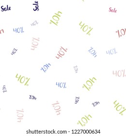 Light Multicolor vector seamless cover with symbols of 40 % sales. Shining colorful illustration with isolated selling prices. Pattern for ads, posters, banners of sales.