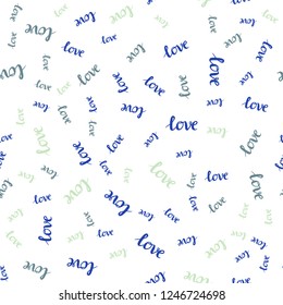 Light Multicolor vector seamless cover with quote LOVE YOU. Decorative design in doodle style with text LOVE YOU. Design for wallpaper, fabric makers.