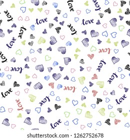 Light Multicolor vector seamless cover with quote LOVE YOU, hearts. Design in doodle style with text LOVE YOU, hearts. Design for textile, fabric, wallpapers.