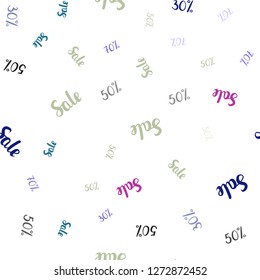 Light Multicolor vector seamless cover with symbols of 30, 50, 70 % sales. Shining colorful illustration with isolated selling prices. Pattern for ads, posters, banners of sales.