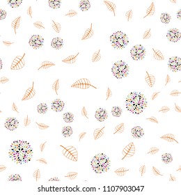 Light Multicolor vector seamless doodle background with leaves and flowers. Leaves, flowers in natural style on white background. Pattern for heads of websites and designs.