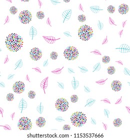 Light Multicolor vector seamless doodle background with leaves and flowers. Colorful illustration in doodle style with leaves, flowers. Doodle design can be used for your web site.