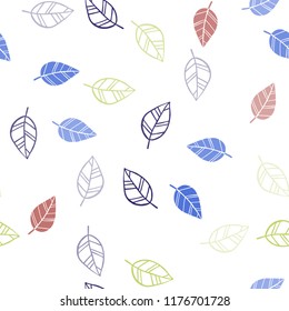 Light Multicolor vector seamless doodle template with leaves. Blurred decorative design in Indian style with leaves. Pattern for design of window blinds, curtains.