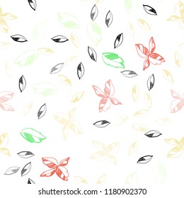 Light Multicolor vector seamless doodle texture with leaves. An elegant bright illustration with leaves in Natural style. Template for business cards, websites.