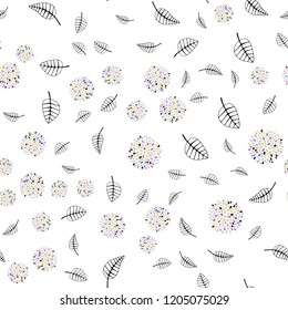 Light Multicolor vector seamless doodle pattern with leaves, flowers. Leaves, flowers in doodle style on white background. Pattern for design of window blinds, curtains.