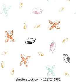 Light Multicolor vector seamless doodle backdrop with leaves. leaves on elegant natural pattern with gradient. Design for textile, fabric, wallpapers.