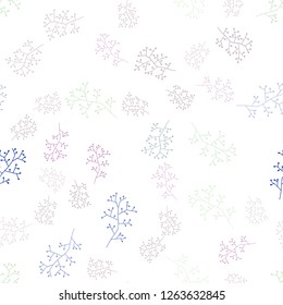 Light Multicolor vector seamless doodle backdrop with branches. Sketchy doodles on white background. Template for business cards, websites.