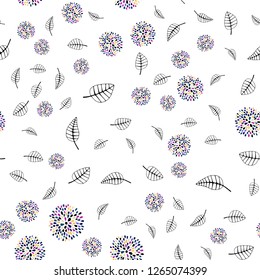 Light Multicolor vector seamless doodle background with leaves, flowers. Glitter abstract illustration with leaves and flowers. Pattern for design of window blinds, curtains.