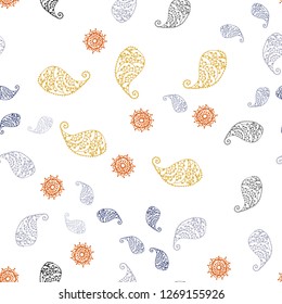 Light Multicolor vector seamless doodle backdrop with leaves and flowers. Colorful illustration in doodle style with leaves, flowers. Texture for window blinds, curtains.