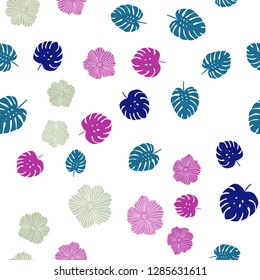 Light Multicolor vector seamless doodle layout with flowers, leaves. Colorful illustration in doodle style with leaves, flowers. Template for business cards, websites.
