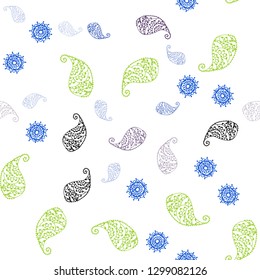 Light Multicolor vector seamless doodle backdrop with leaves and flowers. Colorful abstract illustration with leaves in doodle style. Texture for window blinds, curtains.