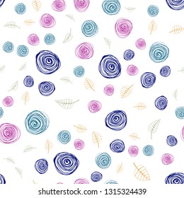 Light Multicolor vector seamless doodle pattern with leaves and flowers. Colorful abstract illustration with leaves in doodle style. Pattern for design of fabric, wallpapers.