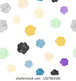 Light Multicolor vector seamless doodle template with flowers. Colorful illustration in doodle style with flowers. Template for business cards, websites.