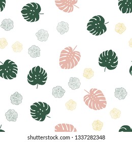Light Multicolor vector seamless doodle texture with flowers, leaves. Leaves and flowers with gradient on white background. Design for wallpaper, fabric makers.