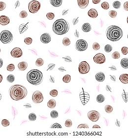 Light Multicolor vector seamless elegant pattern with leaves and flowers. Sketchy doodles on white background. Template for business cards, websites.