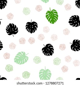Light Multicolor vector seamless elegant background with flowers, leaves. Leaves, flowers in natural style on white background. Texture for window blinds, curtains.