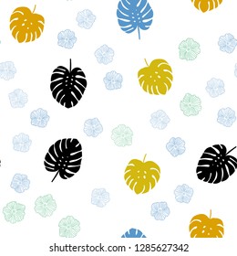 Light Multicolor vector seamless elegant pattern with flowers, leaves. Sketchy doodles on white background. Pattern for design of fabric, wallpapers.